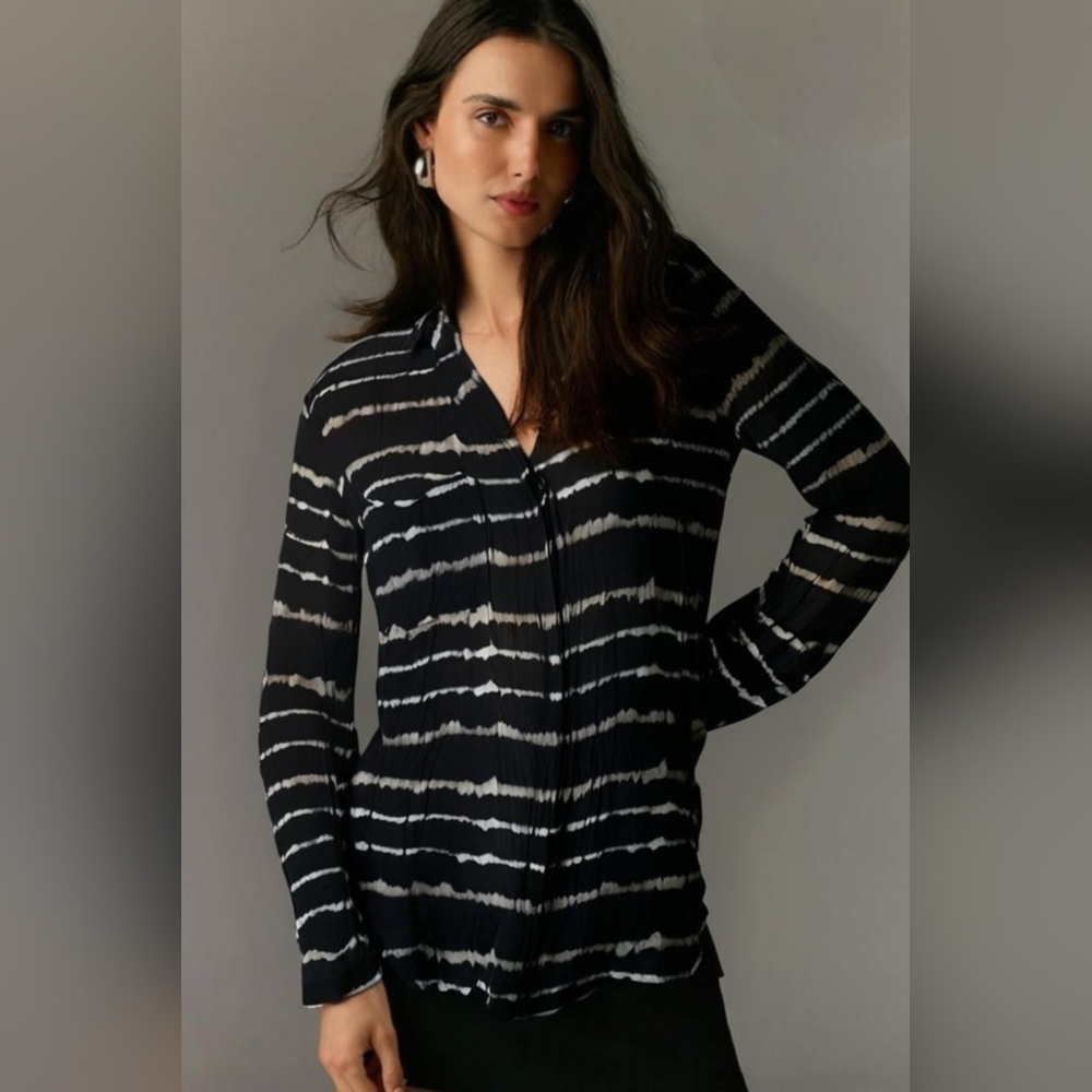 Anthropologie Cloth & Stone Black And White Long Sleeve Blouse